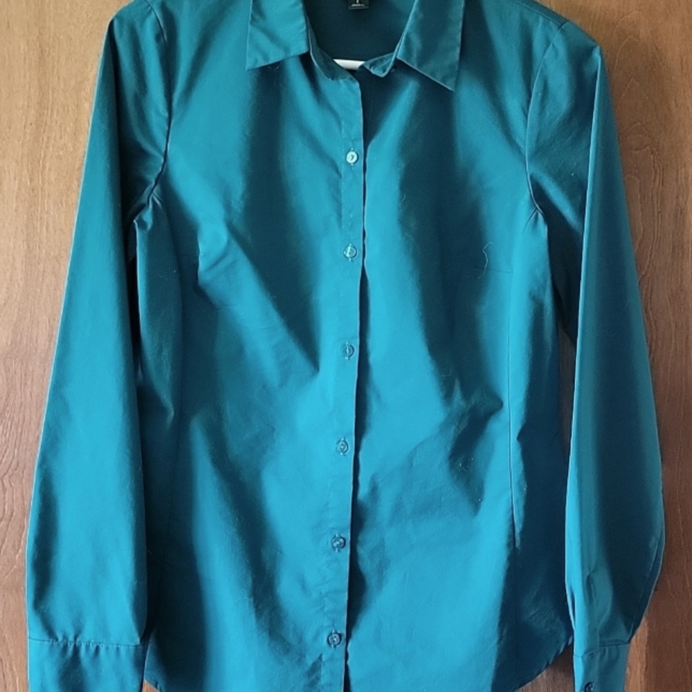 Worthington Teal Long Sleeve Button Down Blouse 6